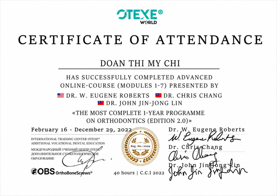 OTEXE World certificate - Doan Thi My Chi